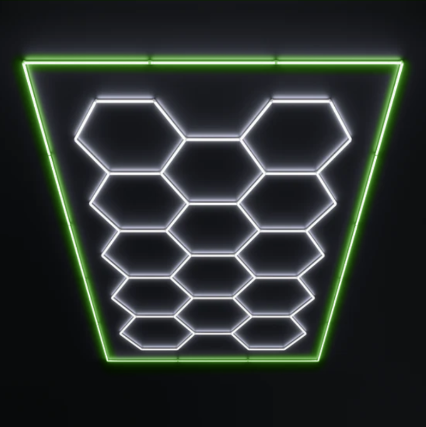 14 Grid Hexagon LED Lighting Kit (8' x 16') with Green Border