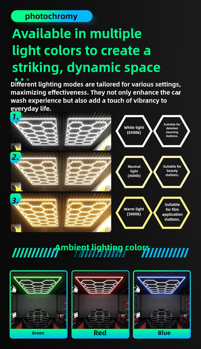 14 Grid Hexagon LED Lighting Kit (8' x 16') with Pink Border